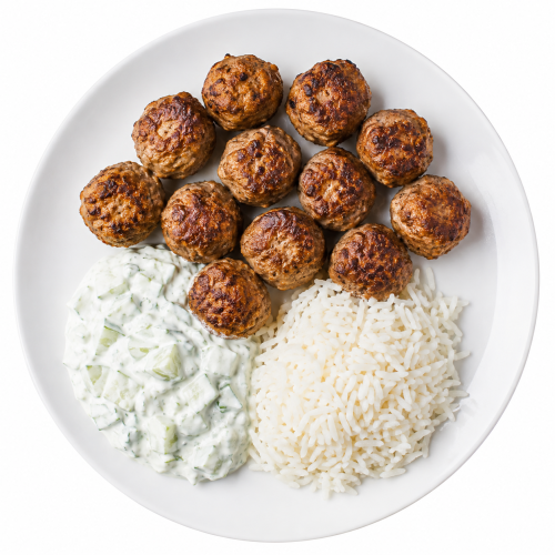 Húsgolyó tzatziki salival, jázmin rizzsel