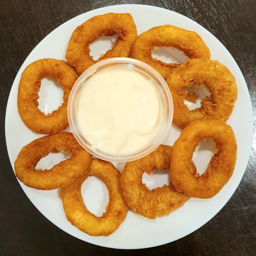 Rántott tintahalkarikák + majonéz